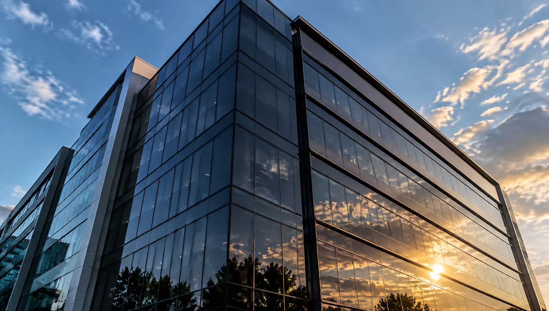 Tinted glass on a modern commercial office building
